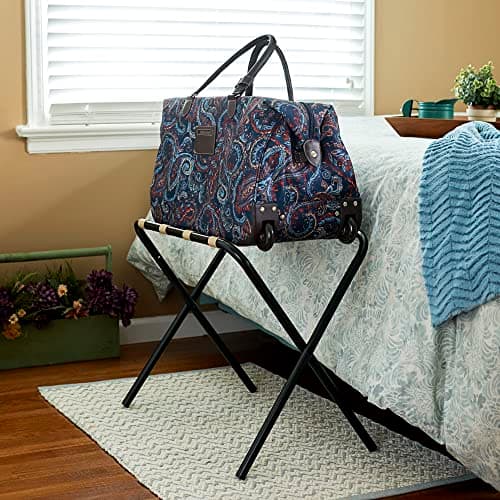 2126-1 Black Frame Khaki Straps Folding Luggage Rack