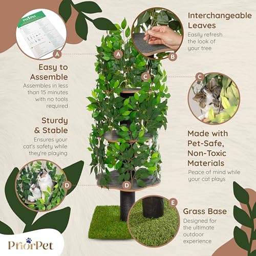 Multilevel Cat Tree with Interchangeable Leaves - Climbing, Hiding, and Sleeping - Pet-Safe and Durable
