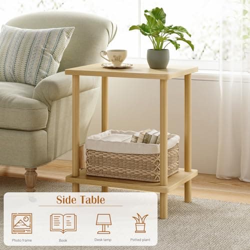 Fixwal Natural Wood End Table, No-Tool Assembly Living Room Nightstand