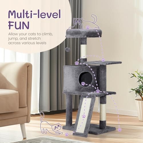 Indoor Cat Tree Tower 47-Inch Condo with Scratching Post &amp; Toys