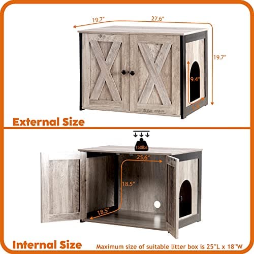 Dwanton Reversible Cat Litter Box Enclosure, Greige Wooden Furniture