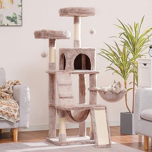 Heybly Cat Tree with Plush Perch and Scratching Board for Indoor Cats