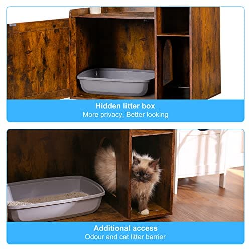 Hey-Brother Cat Tree with XL Litter Box, All-in-One Cat Tower, Modern Rustic Brown MPJ101SR
