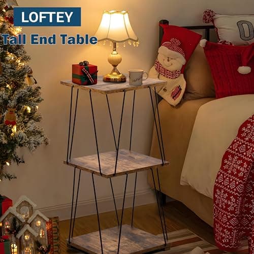 LOFTEY 28 Inch Industrial Brown Small End Table for Living Room