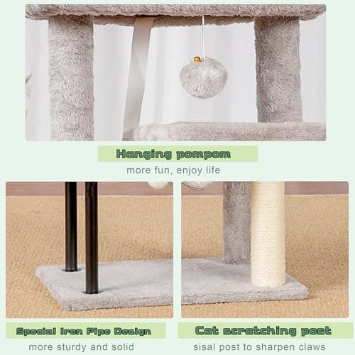 Light Gray 43.3 inch Sturdy Cat Tree Tower for Indoor Cats