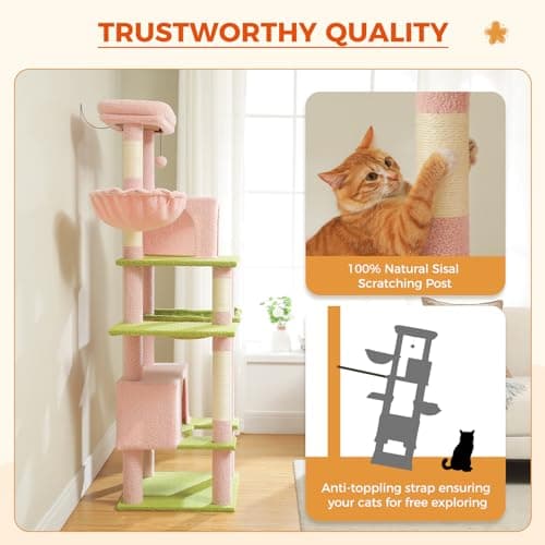 PEQULTI Super Large Pink Cat Tree for Indoor Cats