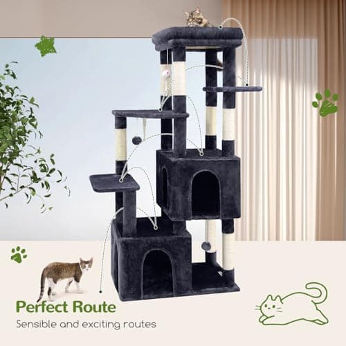 Heavy Duty F61 Cat Tower for Large Cats, Maine Coon, 61 inch Dark Grey