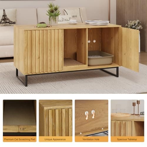 2-Cat Litter Box Enclosure with Scratch Pad & Double Room Cabinet