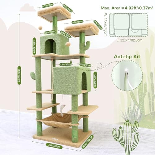 Extra Tall F76 Cactus Cat Tree Tower for Large Cats, Green