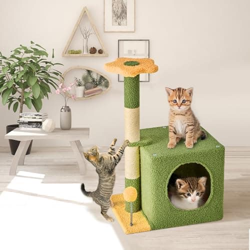 24 Inch Pink Floral Cat Tree for Indoor Cats — 24in Floral Yellow