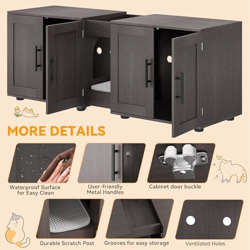 GAOMON 2-Cat Hidden Litter Box Furniture, Walnut Wood Enclosure, 55" L x 17.7" W