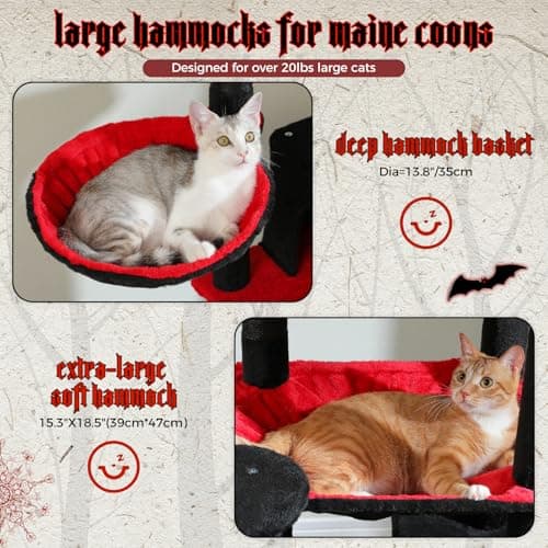 PETEPELA Gothic Cat Tree for Large Indoor Cats, Black with Big Hammock and Scratching Posts