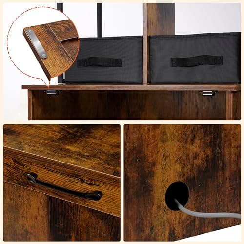Dwanton Rustic Brown Cat Litter Box with 3 Shelves & 2 Drawers
