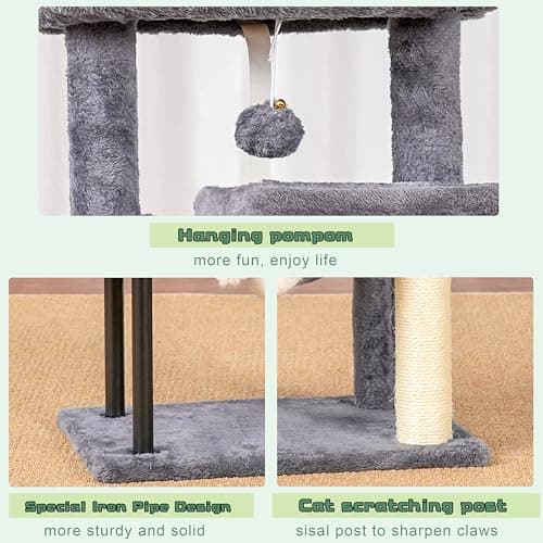 Smoky Gray 43.3 inch Sturdy Cat Tree Tower for Cats and Kittens