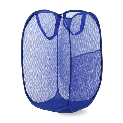 Collapsible Pink Pop Up Laundry Hamper for Travel and Storage — Blue