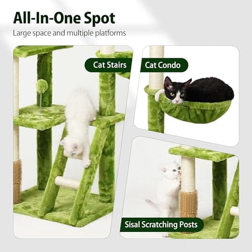 Large Green Cat Tree with Scratching Post & Hanging Hammock