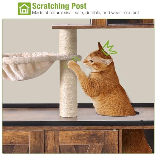 Gutinnie Cat Tree with Hidden Litter Box & Scratching Post, 57.5" Rustic Brown