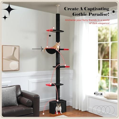 PAWZ Road Gothic Cat Tree, 86.8-120 Inches Tall, 5 Tiers, Black Cat Condo