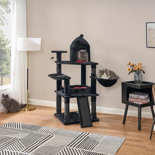 Gothic Cat Tower for Indoor Cats with Coffin Bed and Scratching Ramp