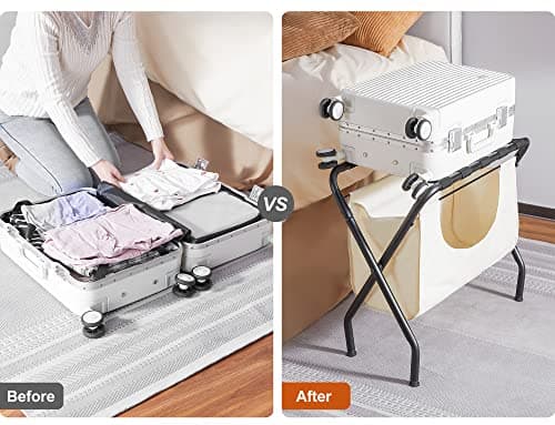 Elyken 2 Pack Luggage Rack, Dirty Clothes Storage, Max 110lbs, Black