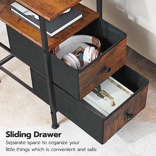 HOOBRO Rustic Brown & Black End Table with Charging Station BF486UBZ01