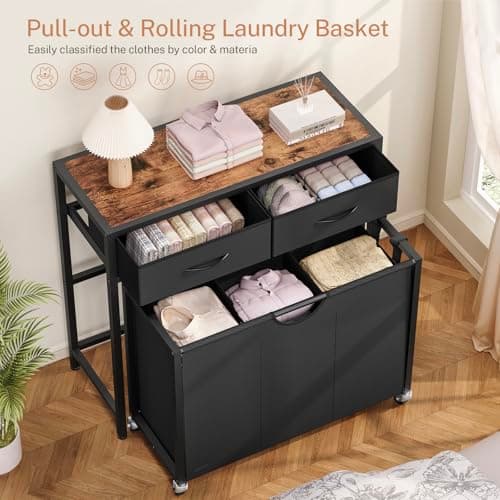 3-Section Rolling Laundry Hamper with Drawers for Organized Laundry Room