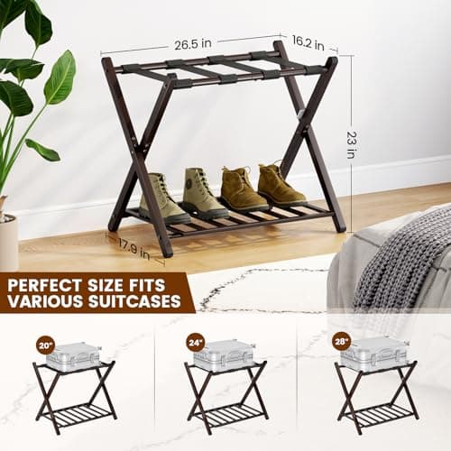 Foldable Luggage Stand with Magnetic Lock, Brown, 2 Pack