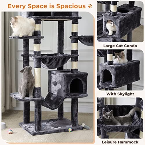 MSmask Cat Tree with Hammocks, Condo, Perches, Scratching Posts, Climbing Tree