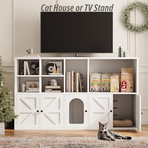 IRONCK 2-cat Litter Box Enclosure, White, Hidden Furniture with Large Storage