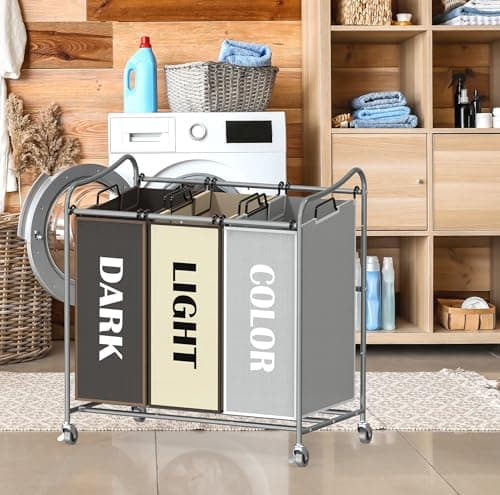 Silver Durable 3-Bag Laundry Sorter Cart – Heavy Duty Rollable Hamper