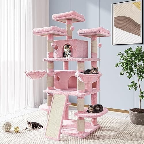 Allewie 68" Smokey Grey Cat Tree with Towers and Condo — Pink