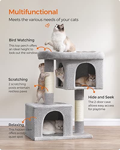 Feandrea XL Cat Tree, 39.8-Inch Tower, Light Gray