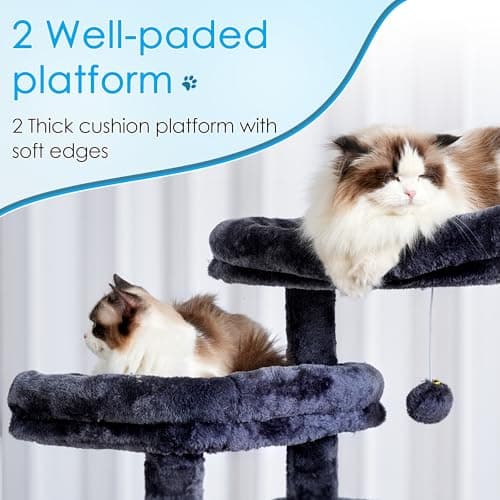 Smoky Gray Hey-brother 74" Multi-Level Cat Tree with 3 Condos & 2 Decks for Indoor Cats MPJ035