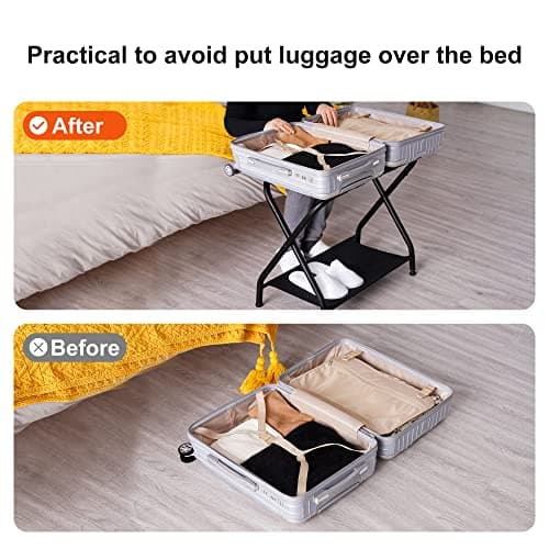 Heybly Steel Folding Luggage Rack with Storage Shelf, Pack of 2 - Black