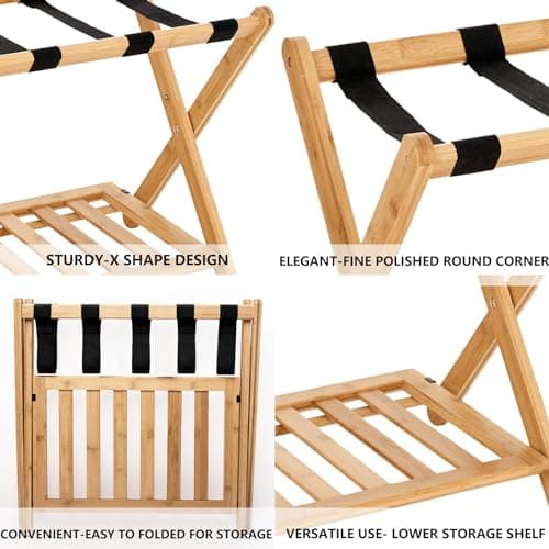 Foldable Bamboo Luggage Rack Set for Guest Rooms – No Assembly Needed
