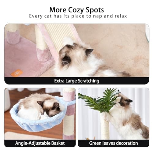 65.4 Heybly Cat Tree for Indoor Cats, Blue/Pink, HCT015BP