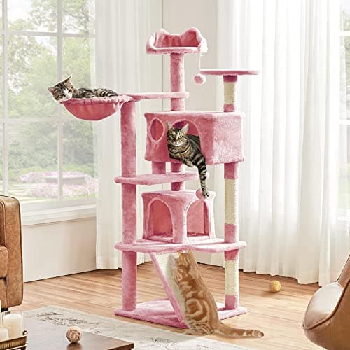 Topeakmart 57" Multi-Level Cat Tree with scratching posts & pink playhouse