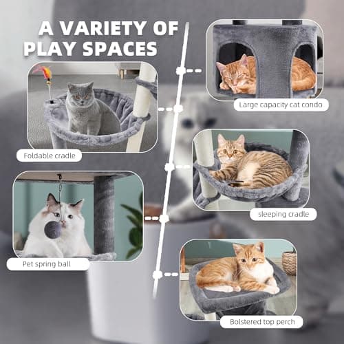 YOUPET Grey 33.46in Multi-Level Cat Tree with Hammocks and Scratching Posts