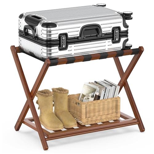 Bamboo Suitcase Stand with Storage for Guest Room, Brown