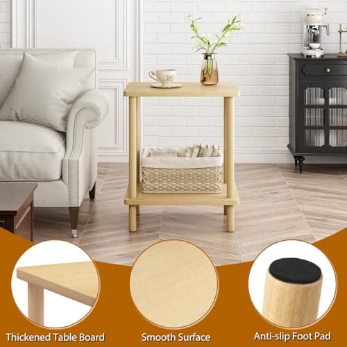 Fixwal Natural Wood End Table, No-Tool Assembly Living Room Nightstand