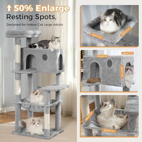 Large Indoor Cat Tree with Hammock & Scratch Post (54", Grey)