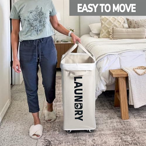 Goodpick 75L Laundry Hamper with Wheels, White