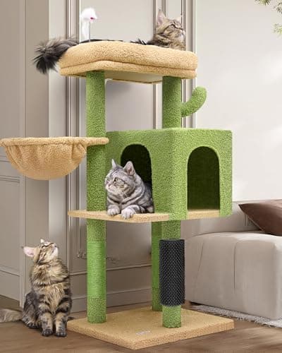 Sturdy F46B Cactus Cat Tree for 46-Inch Indoors, Multiple Cats, Premium Materials, Green