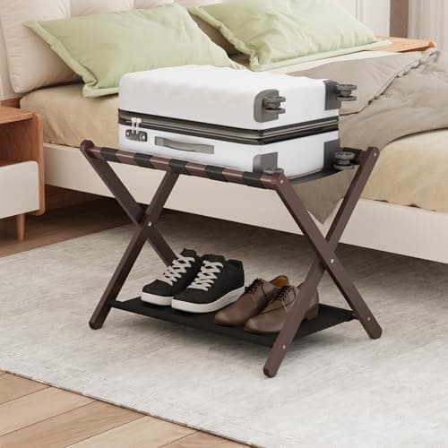 Pack of 2 Foldable Luggage Racks for Guest Room or Hotel Bedroom — Brown 1PCS
