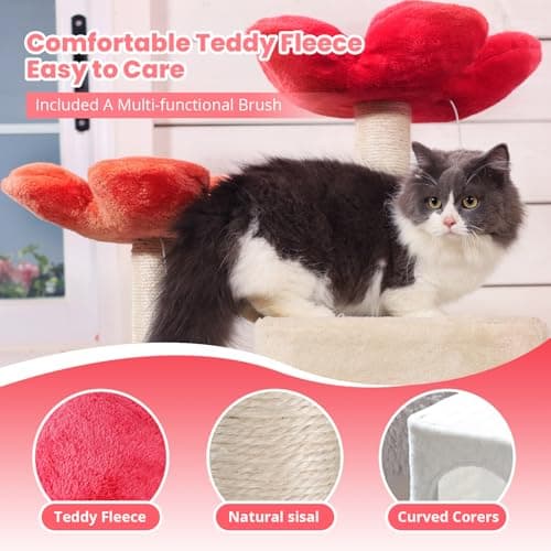 HYABI 48 Inch Modern Cat Tree Tower with Hanging Basket & Flowers