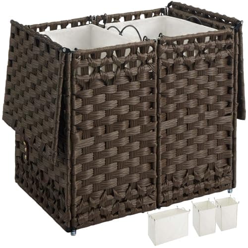 GREENSTELL Goose Yellow Collapsible Laundry Hamper with Lid & Removable Liners, 65L — Brown