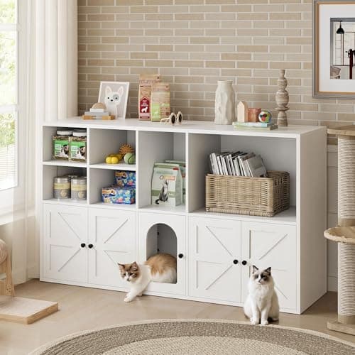 IRONCK 2-cat Litter Box Enclosure, White, Hidden Furniture with Large Storage