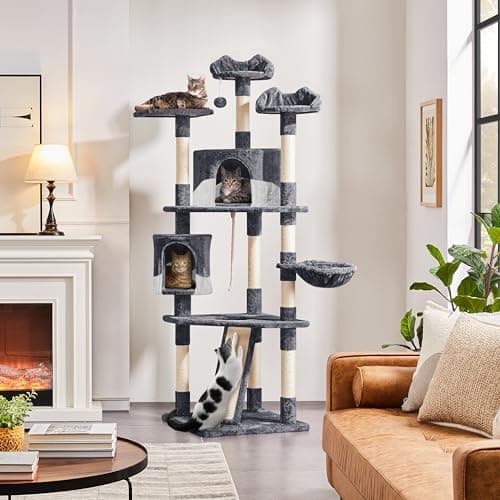 Yaheetech Dark Gray and White Multi-Level Cat Tree for Kittens and Cats - Sisal Scratching Posts and Plush Perches