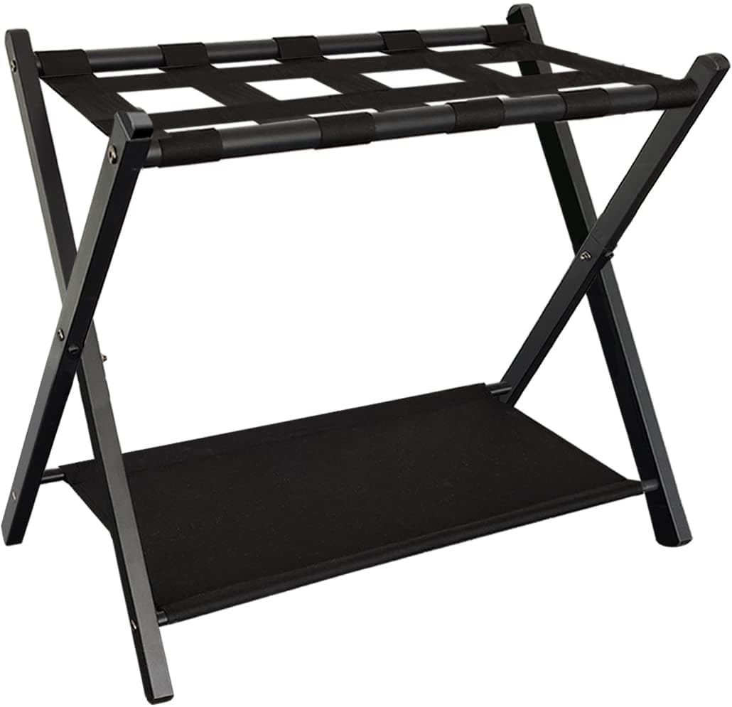 Black Foldable Suitcase Stand with Shelf, Hotel Guest Room Essential, 1 Pack
