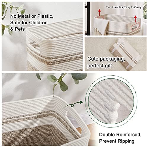OIAHOMY Collapsible Storage Basket, Tall Cotton Hamper with Handles-Yellow Variegated